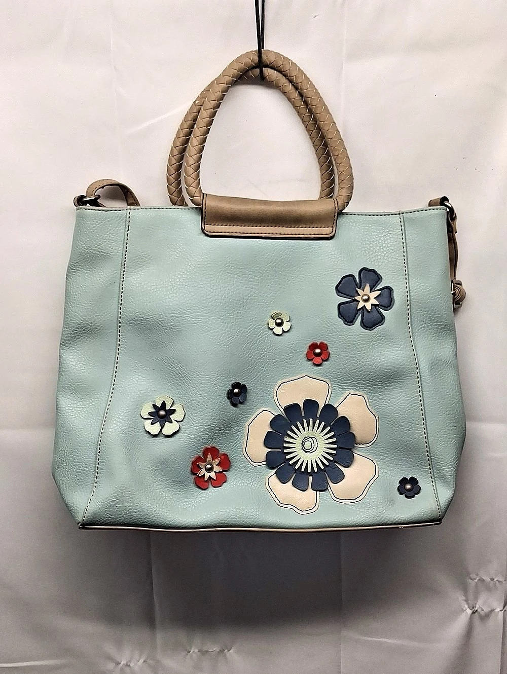 Relic Floral Appliqué Tote in Blue & Brown